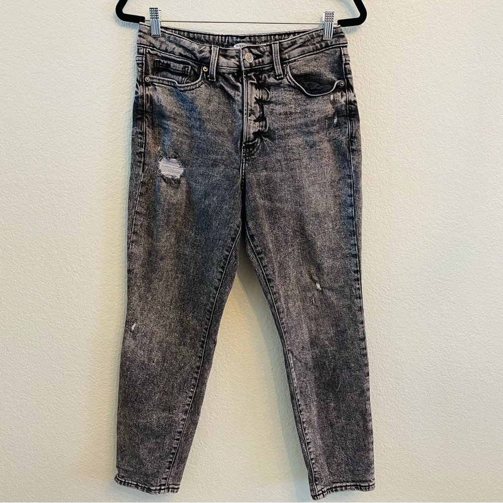 Old Navy Black Acid Wash Distressed OG Straight Leg High Rise Jeans | Size 8
